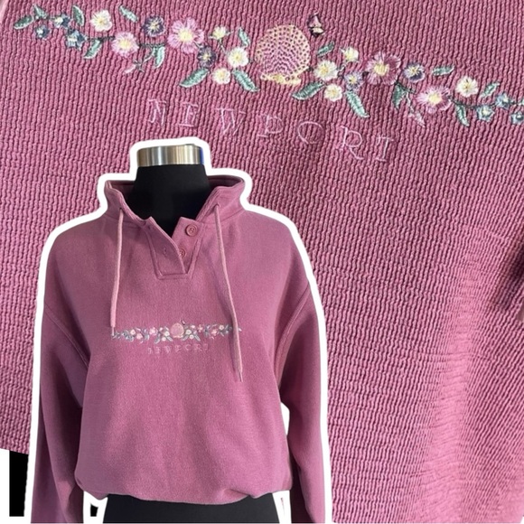 Vintage Tops - Vintage NEWPORT 1/4 button mock neck sweatshirt embroidered Cuffy’s Resortwear L